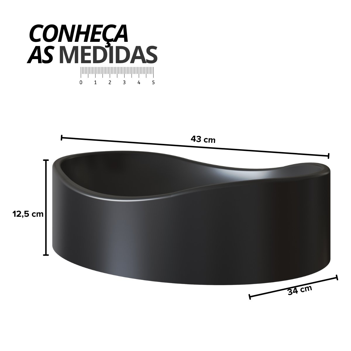 Cuba Lavatório para Gabinete de Banheiro Berlin Preto