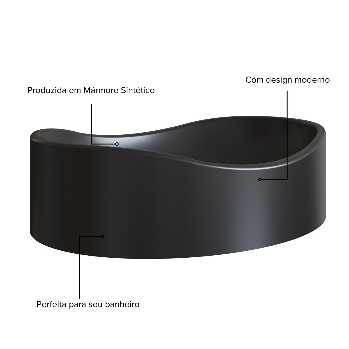 Cuba Lavatório para Gabinete de Banheiro Berlin Preto