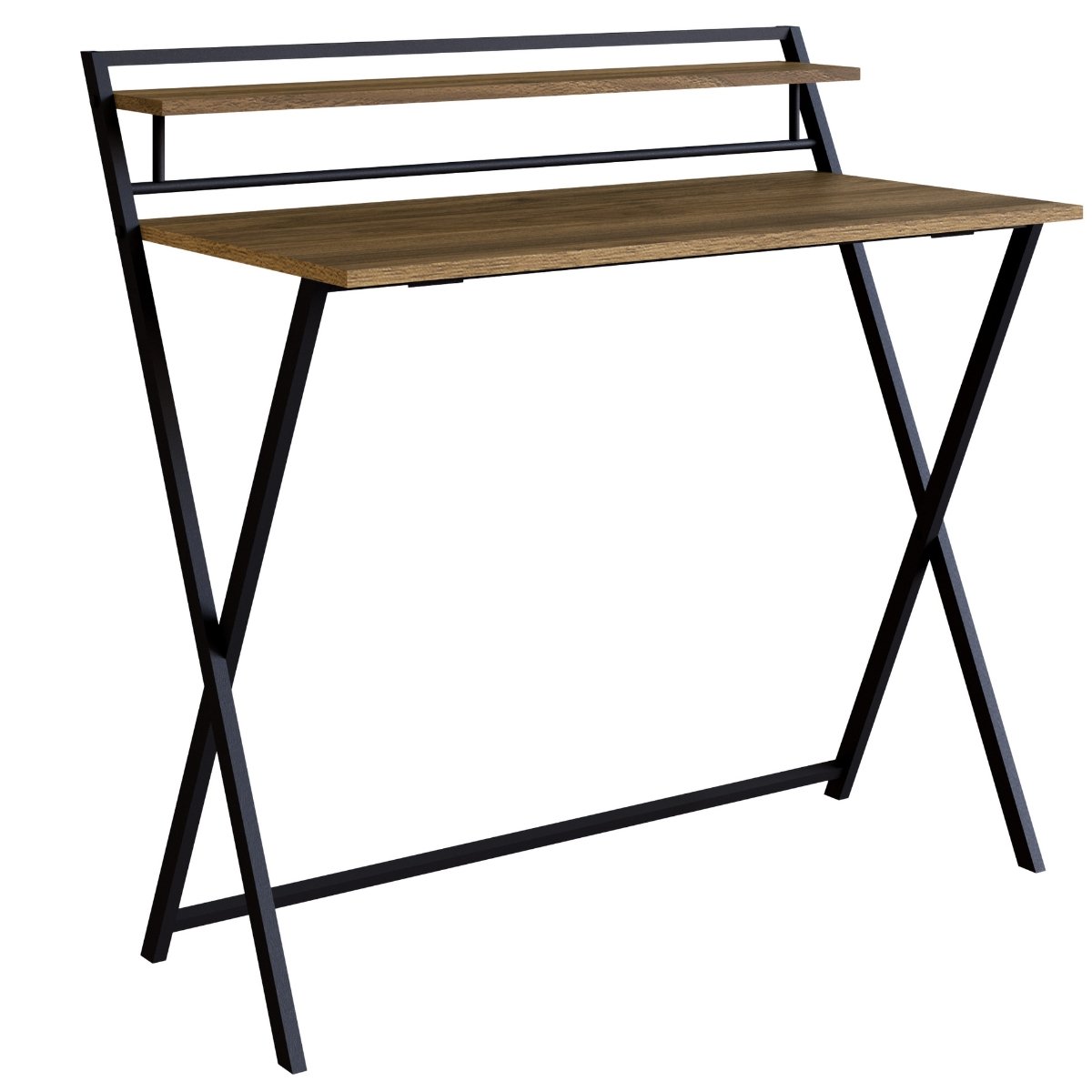 Escrivaninha Industrial Dobrável para Notebook Preto / Noce Oro