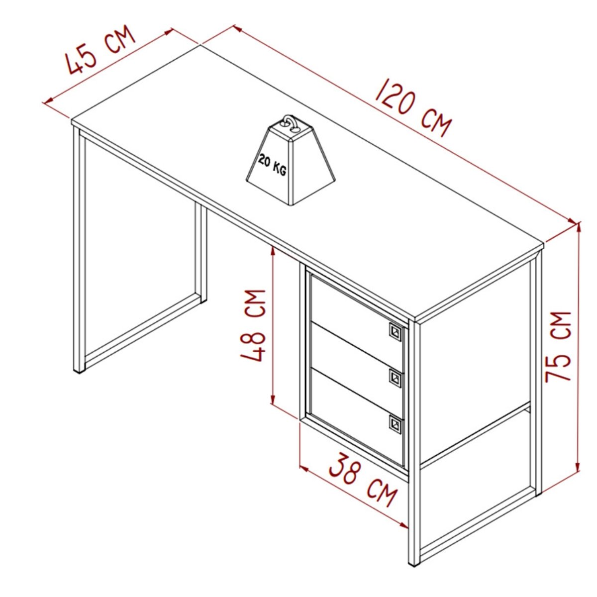 Escrivaninha Mesa Para Computador Industrial 3 Gavetas Mel