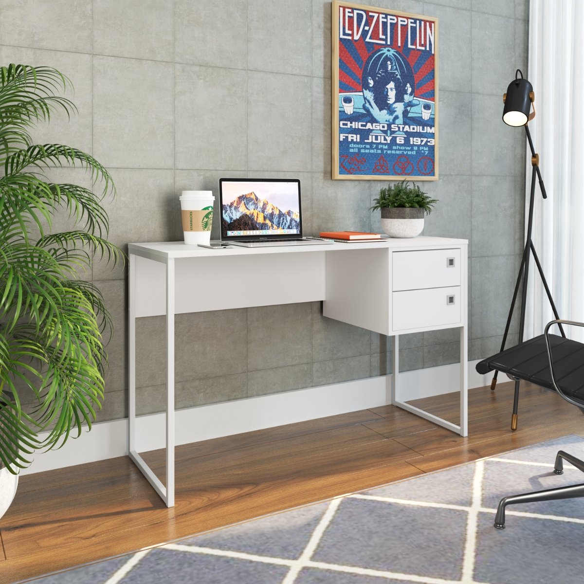 Escrivaninha Mesa de Computador Industrial 2 Gavetas Branco