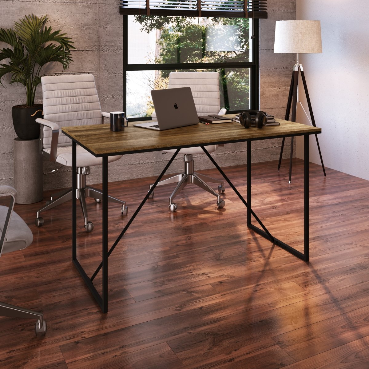Escrivaninha Office Tampo de Madeira Estilo Industrial Preto / Noce Oro