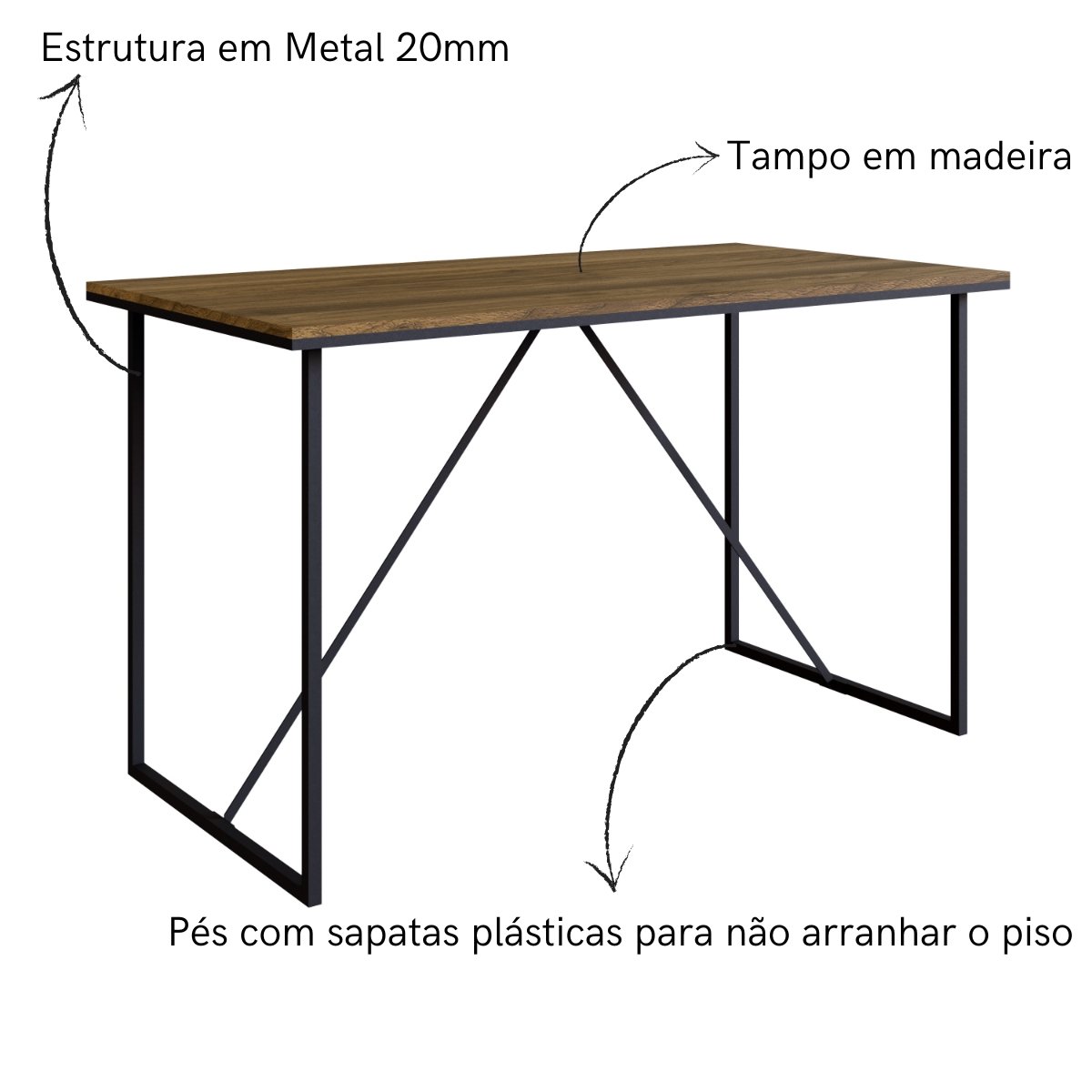 Escrivaninha Office Tampo de Madeira Estilo Industrial Preto / Noce Oro