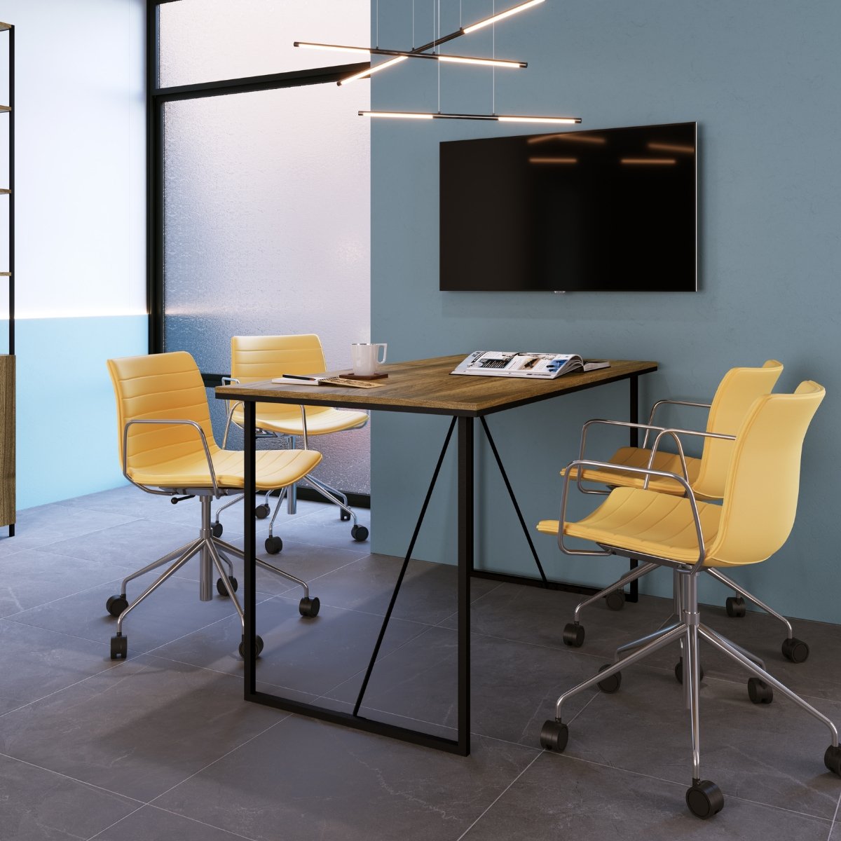 Escrivaninha Office Tampo de Madeira Estilo Industrial Preto / Noce Oro