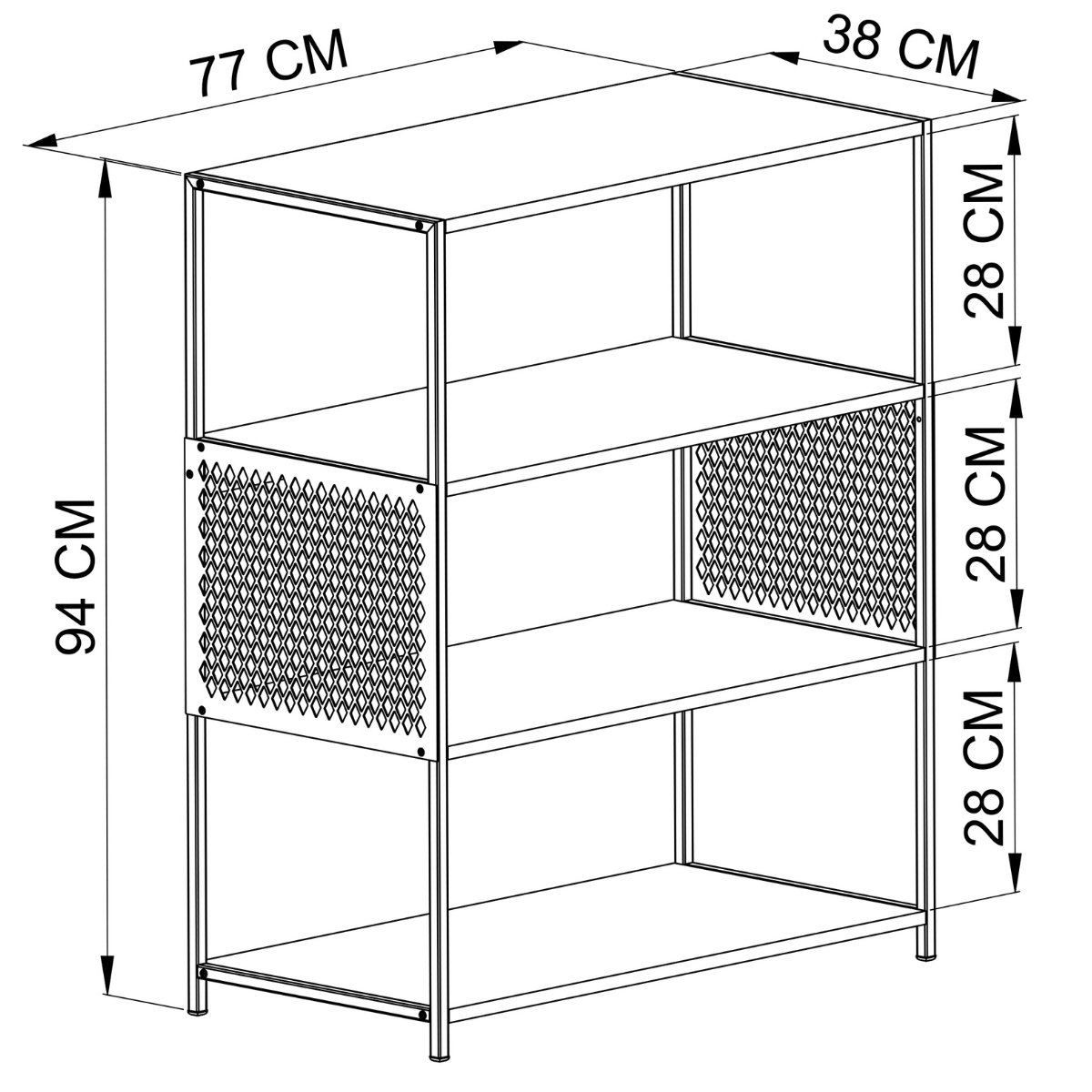 Estante Industrial e Aparador Com 3 Prateleiras Mel