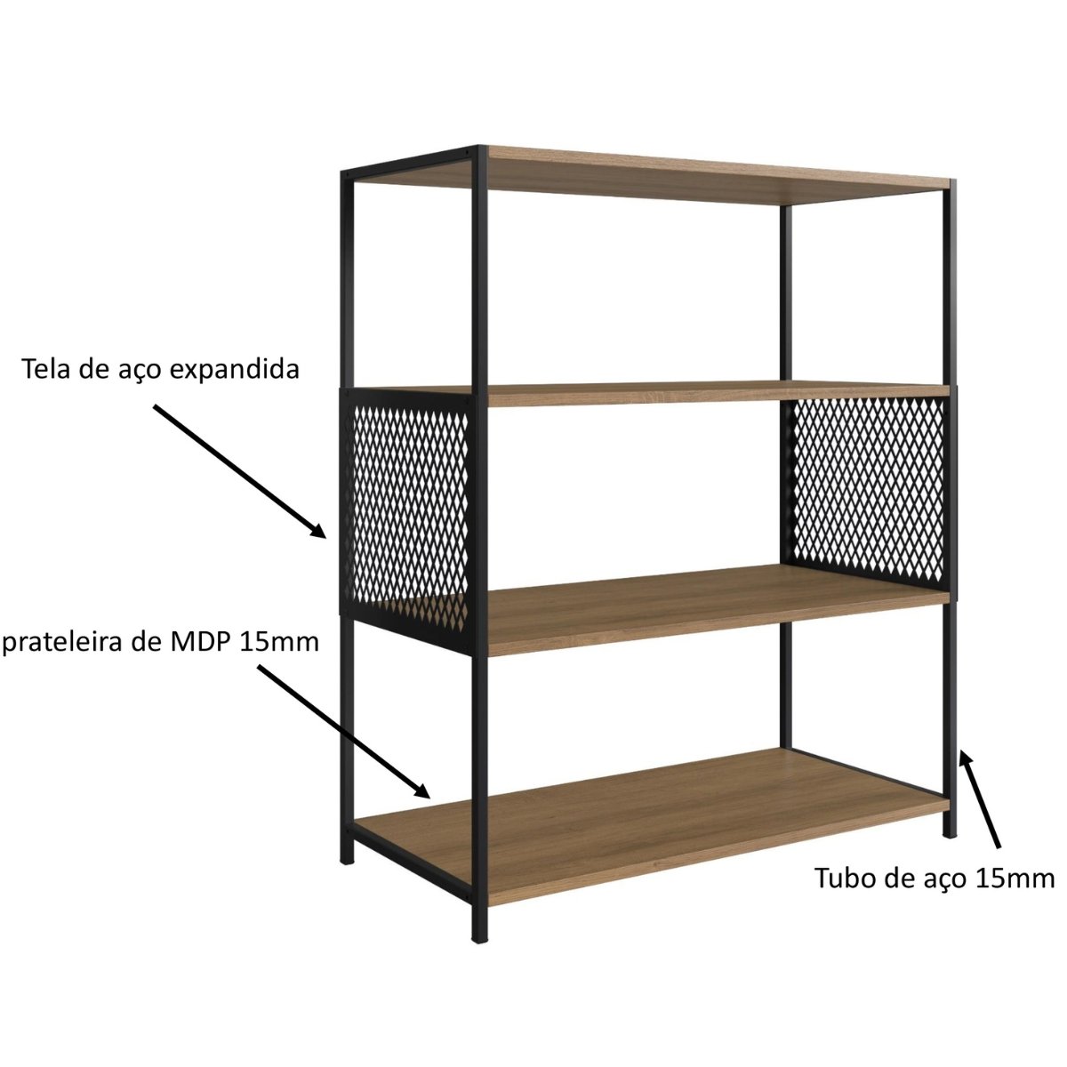 Estante Industrial e Aparador Com 3 Prateleiras Mel