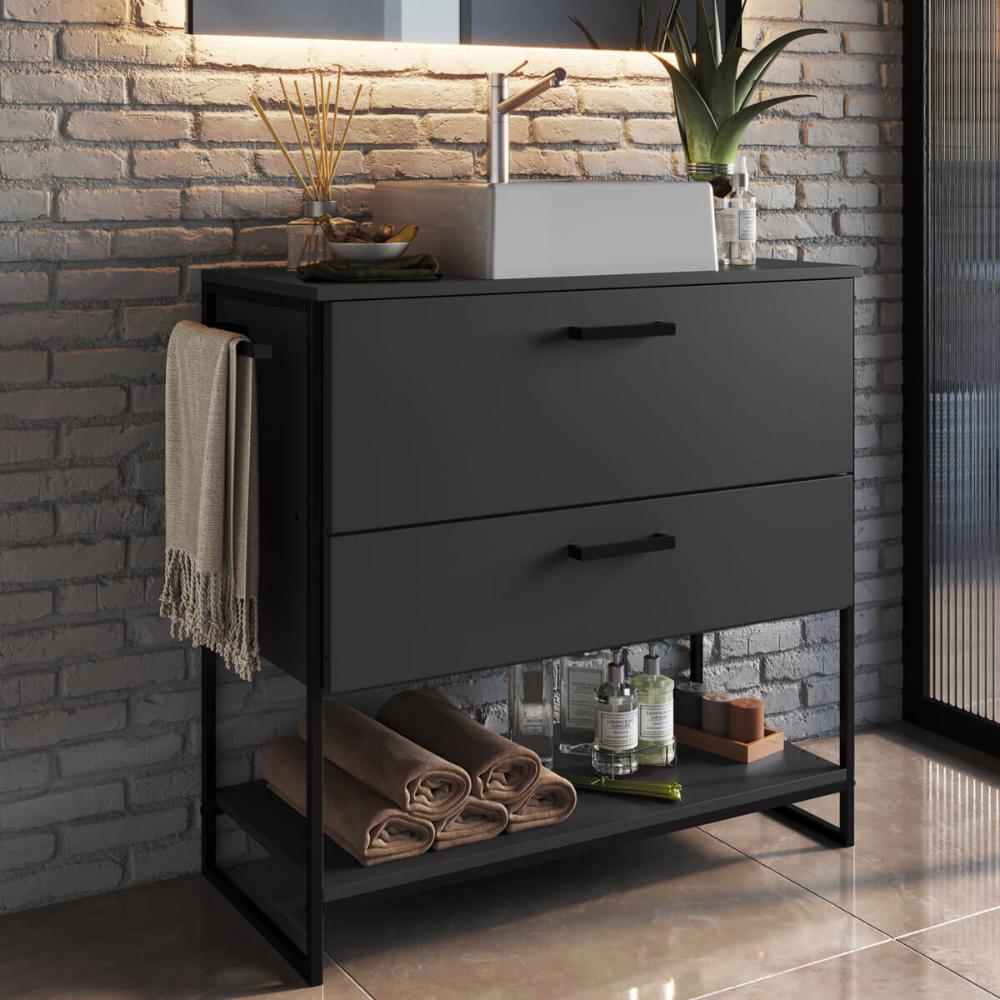Gabinete para Banheiro 80x37x79cm Preto Grafite Placa e Ponto P1028