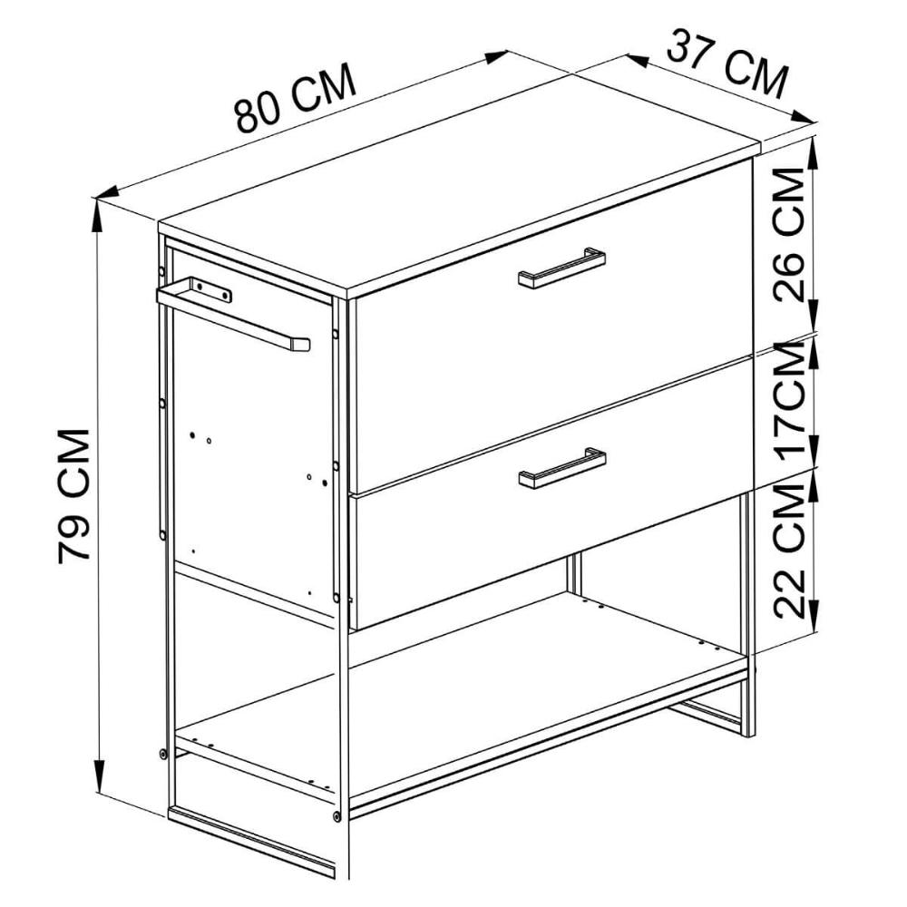 Gabinete para Banheiro 80x37x79cm Preto Grafite Placa e Ponto P1028