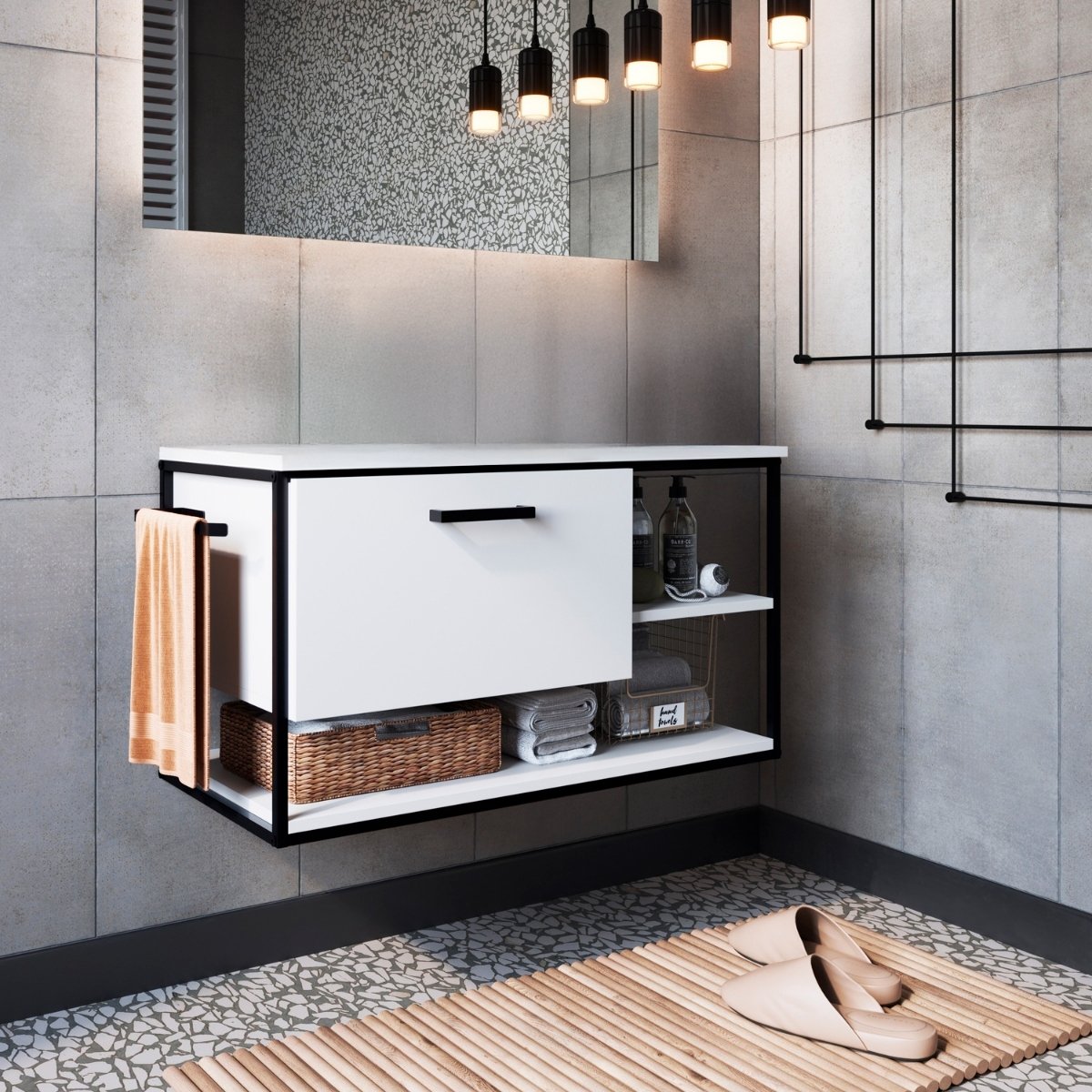 Gabinete para Banheiro Industrial Suspenso com Porta Basculante Branco