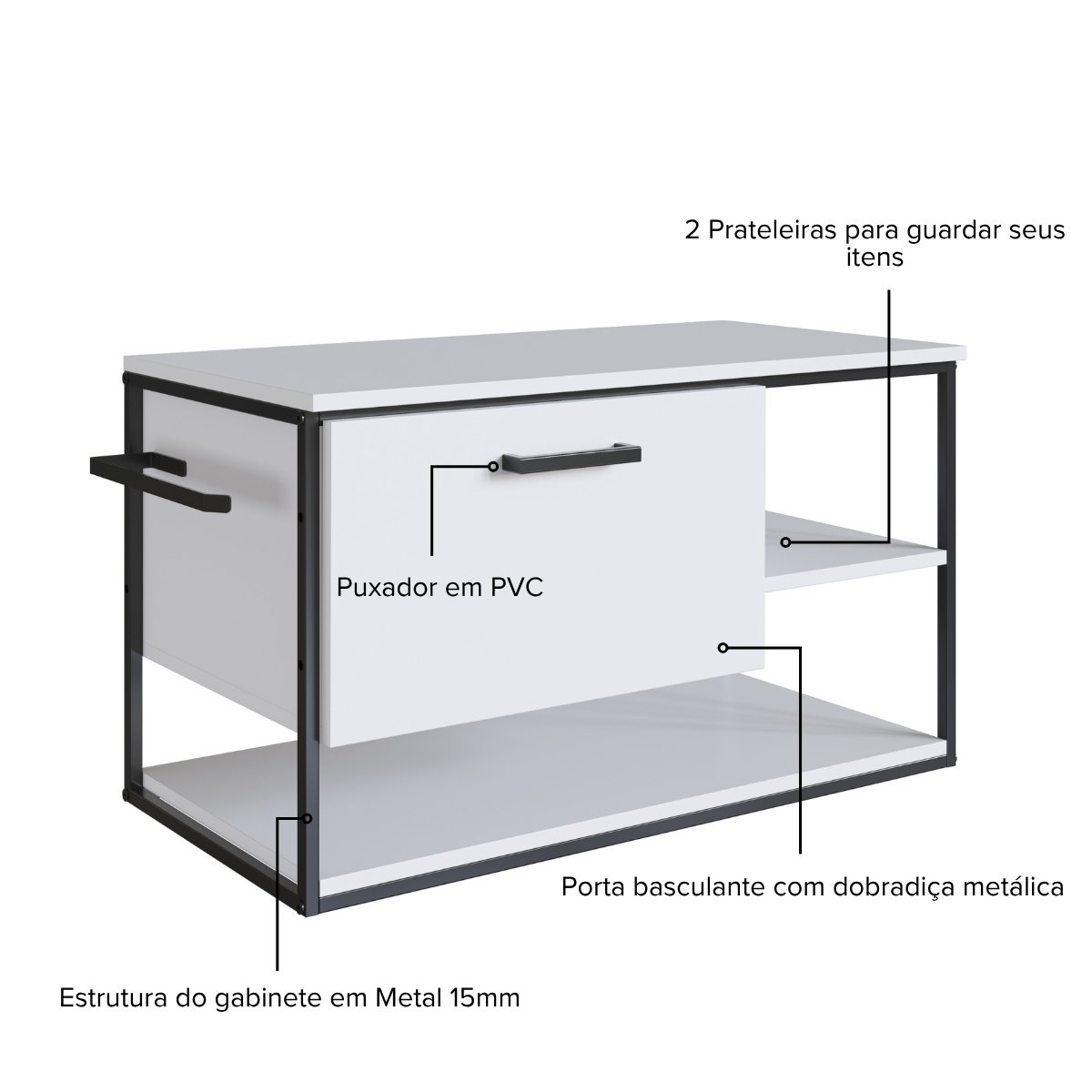 Gabinete para Banheiro Industrial Suspenso com Porta Basculante Branco