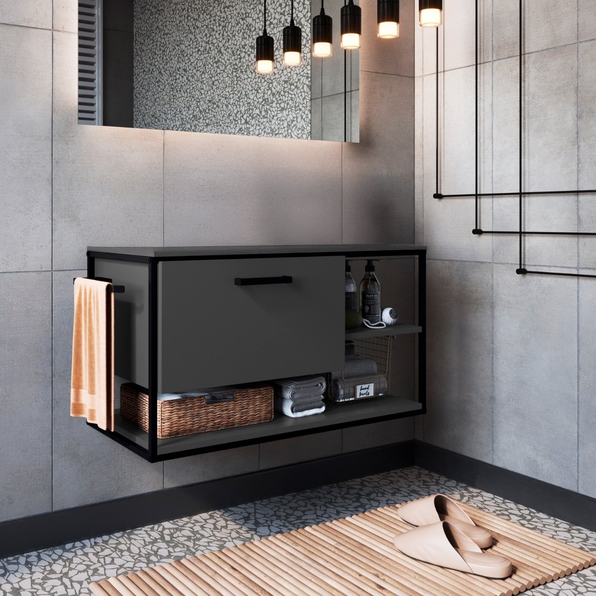 Gabinete para Banheiro Industrial Suspenso com Porta Basculante Grafite