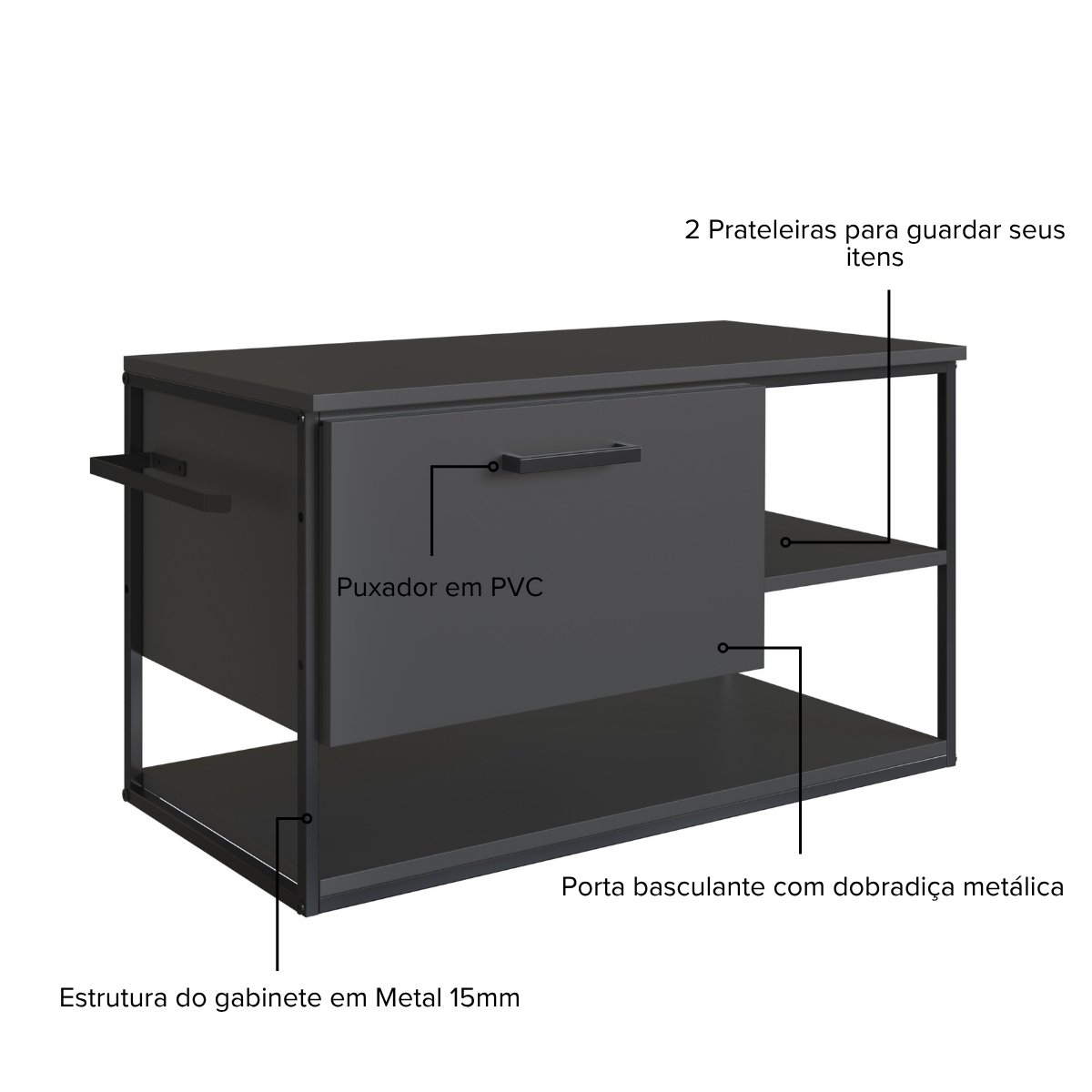 Gabinete para Banheiro Industrial Suspenso com Porta Basculante Grafite
