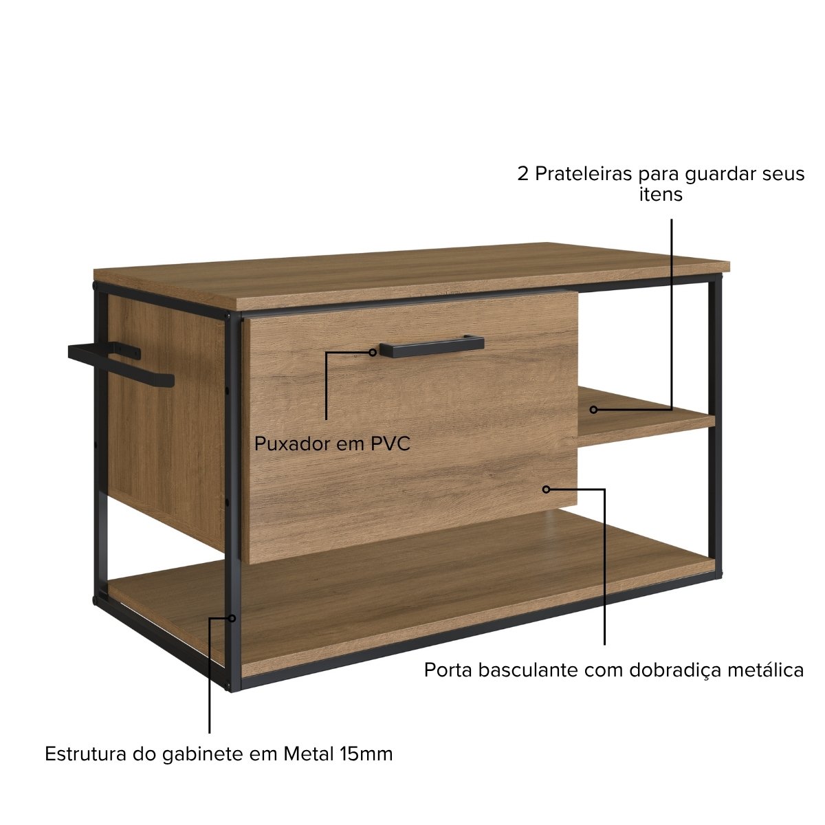 Gabinete para Banheiro Industrial Suspenso com Porta Basculante Mel