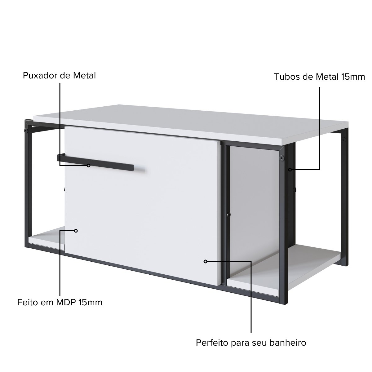 Gabinete para Banheiro Suspenso Industrial sem Cuba Branco