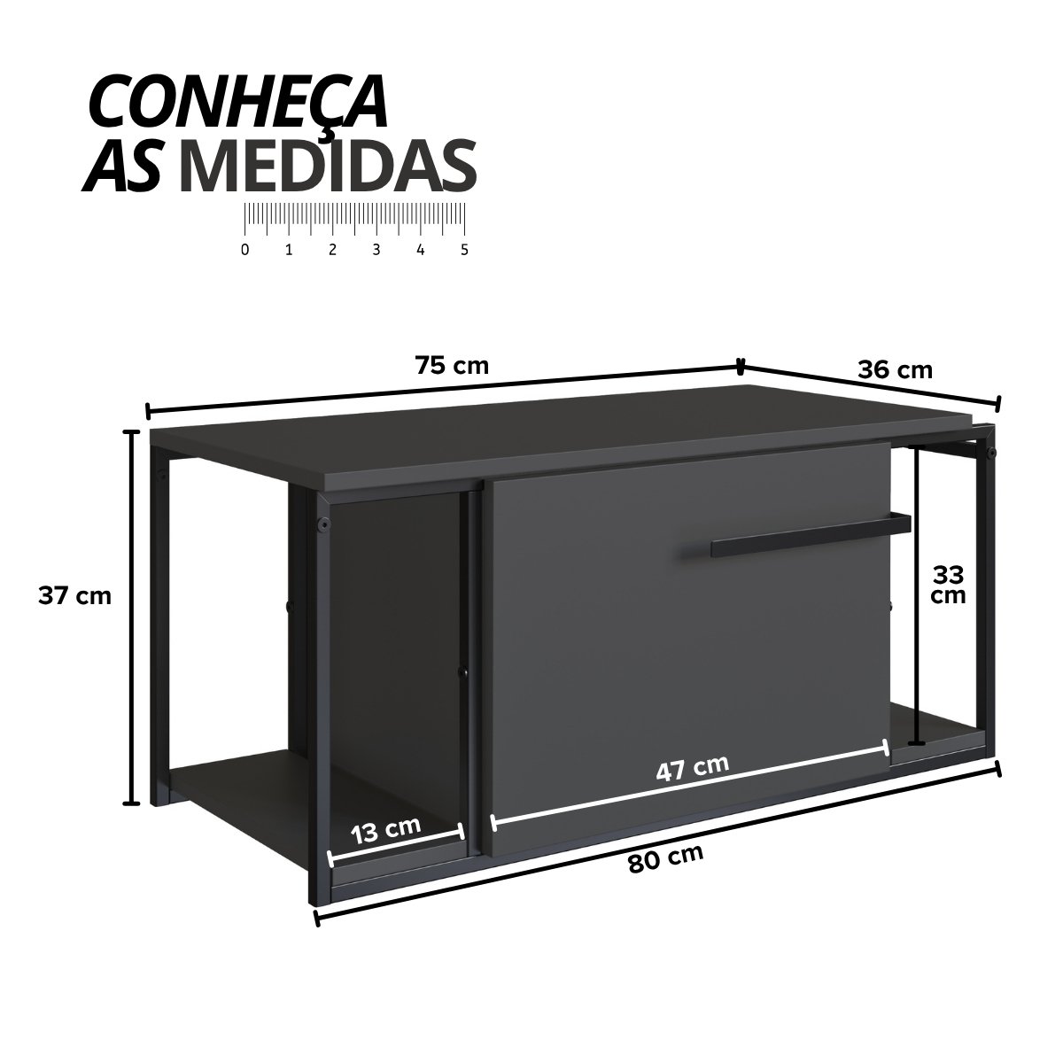 Gabinete para Banheiro Suspenso Industrial sem Cuba Grafite