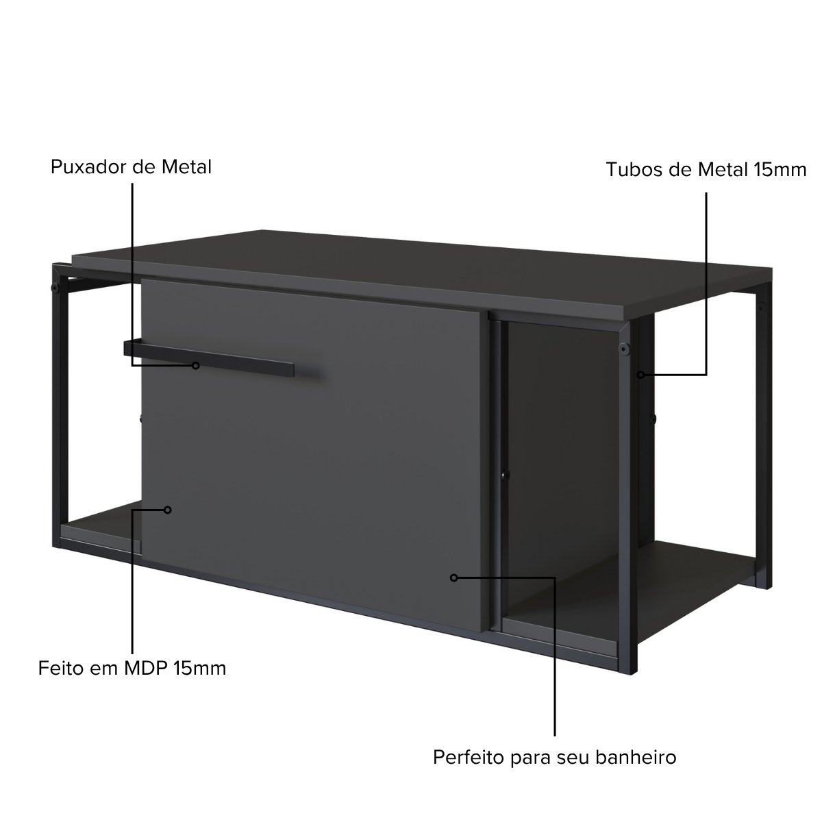 Gabinete para Banheiro Suspenso Industrial sem Cuba Grafite