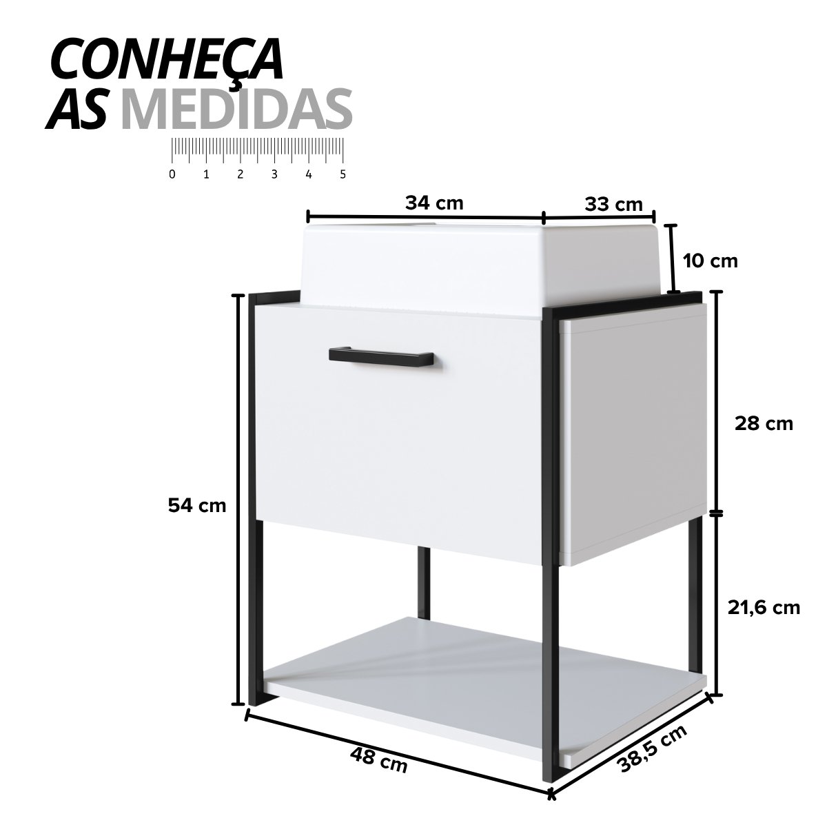 Gabinete para Banheiro Suspenso com Cuba e Porta Basculante Branco