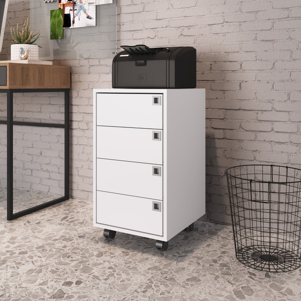 Gaveteiro Multiuso 4 Gavetas com Rodízios Branco