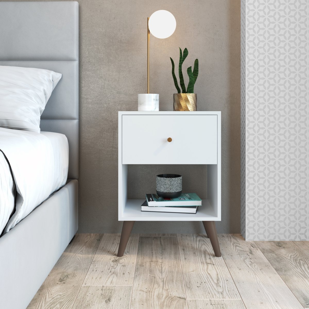 Mesa Apoio Lateral e de Cabeceira com Gaveta Retrô Branco