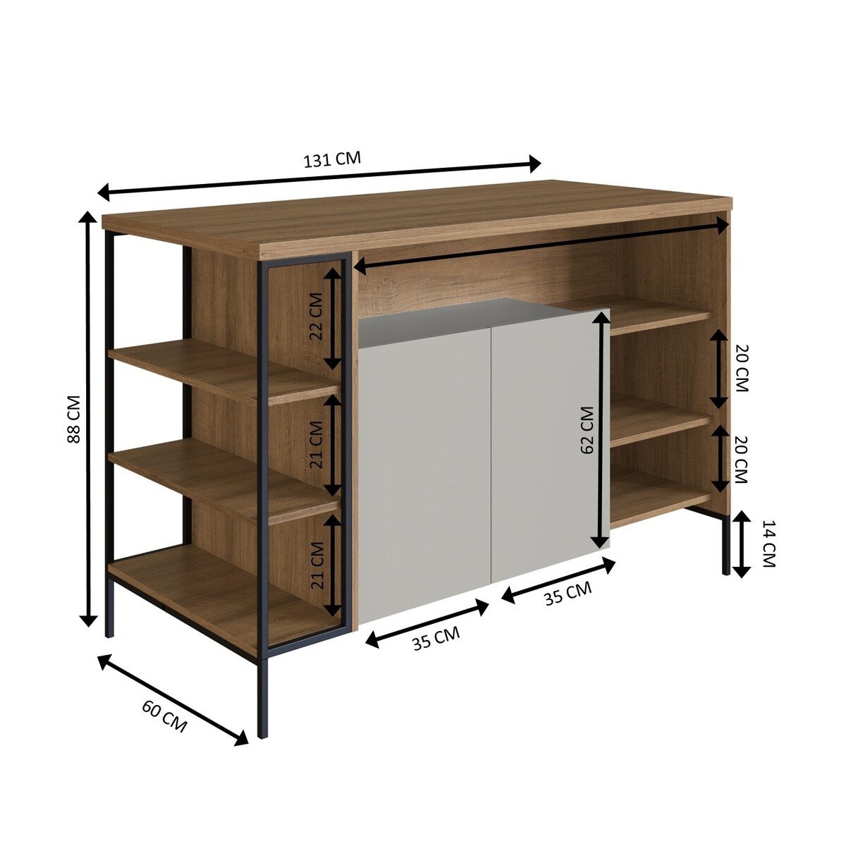 Mesa Bancada Ilha Industrial Gourmet 2 Portas Mel / Arenas