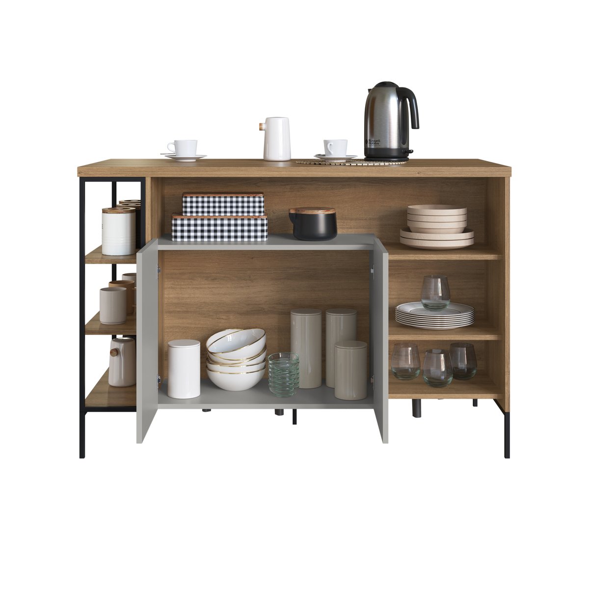 Mesa Bancada Ilha Industrial Gourmet 2 Portas Mel / Arenas
