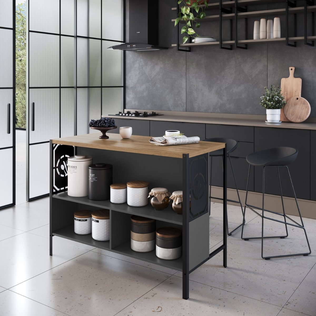 Mesa Bancada de Cozinha Industrial Gourmet Mel / Grafite