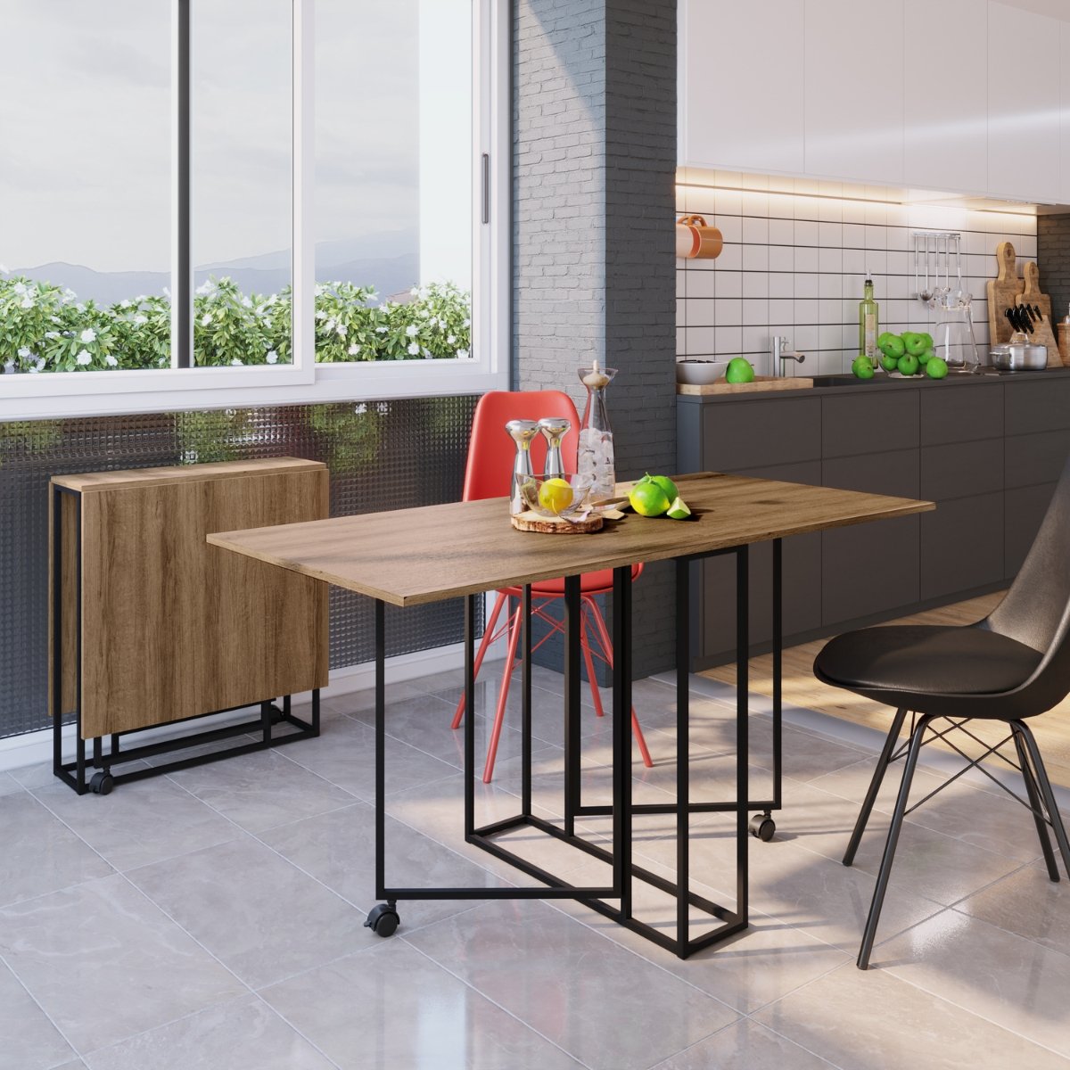 Mesa Dobrável de Metal Estilo Industrial Multiuso Preto / Mel