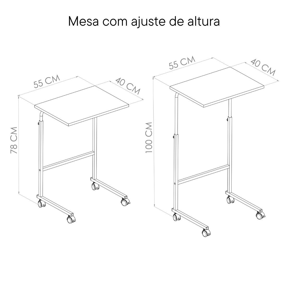 Mesa de Apoio Lateral com Rodízio Ajustável para Sofá Preto / Noce Oro