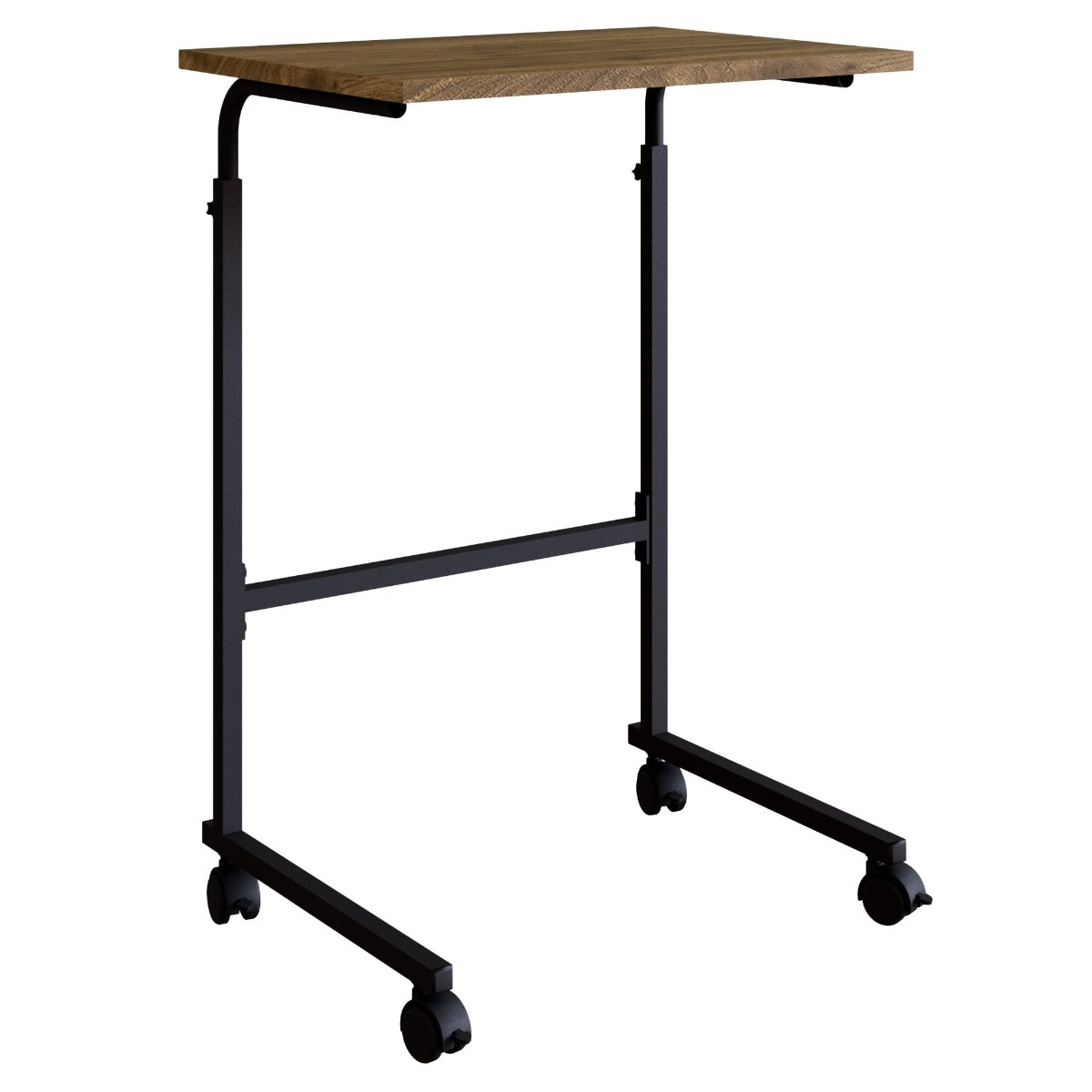 Mesa de Apoio Lateral com Rodízio Ajustável para Sofá Preto / Noce Oro