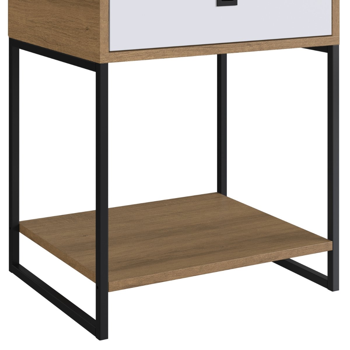 Mesa de Cabeceira e Apoio Lateral Industrial com Gaveta Mel / Branco
