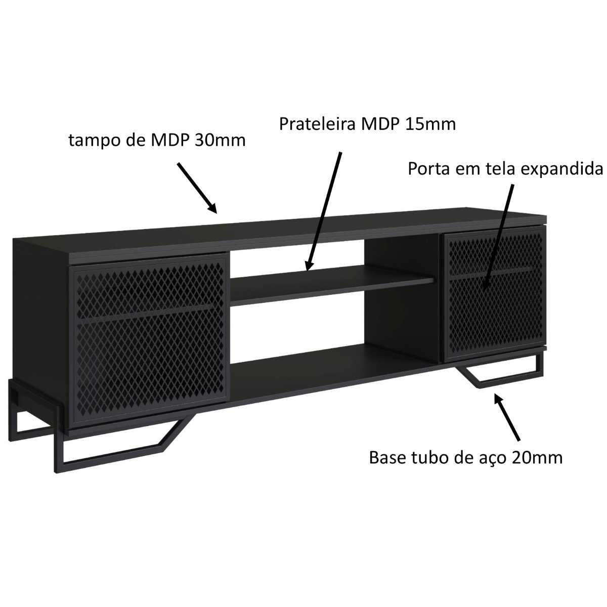Rack Industrial com 2 Portas e Estrutura de Metal Preto