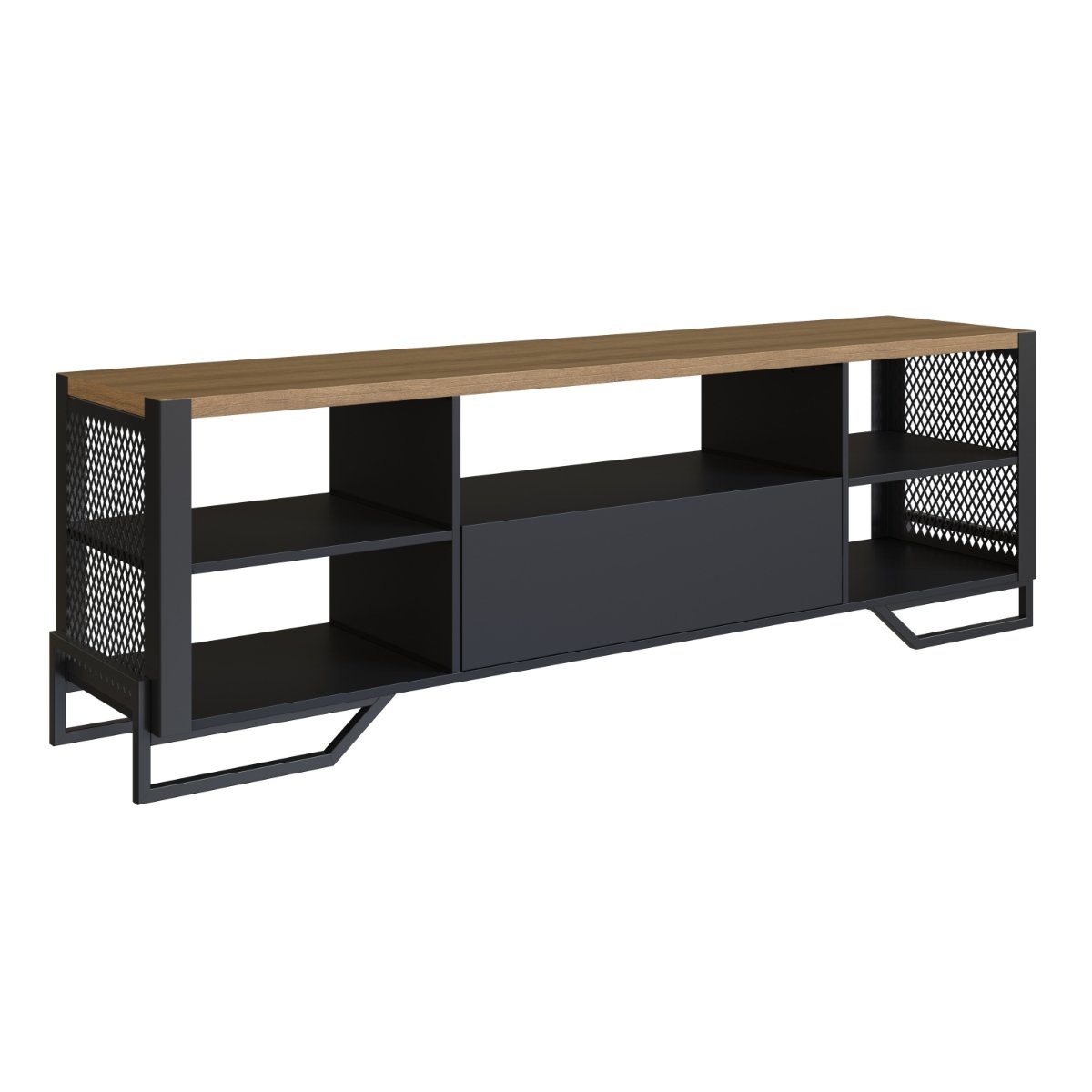 Rack Industrial com Gaveta e Estrutura em Metal Preto