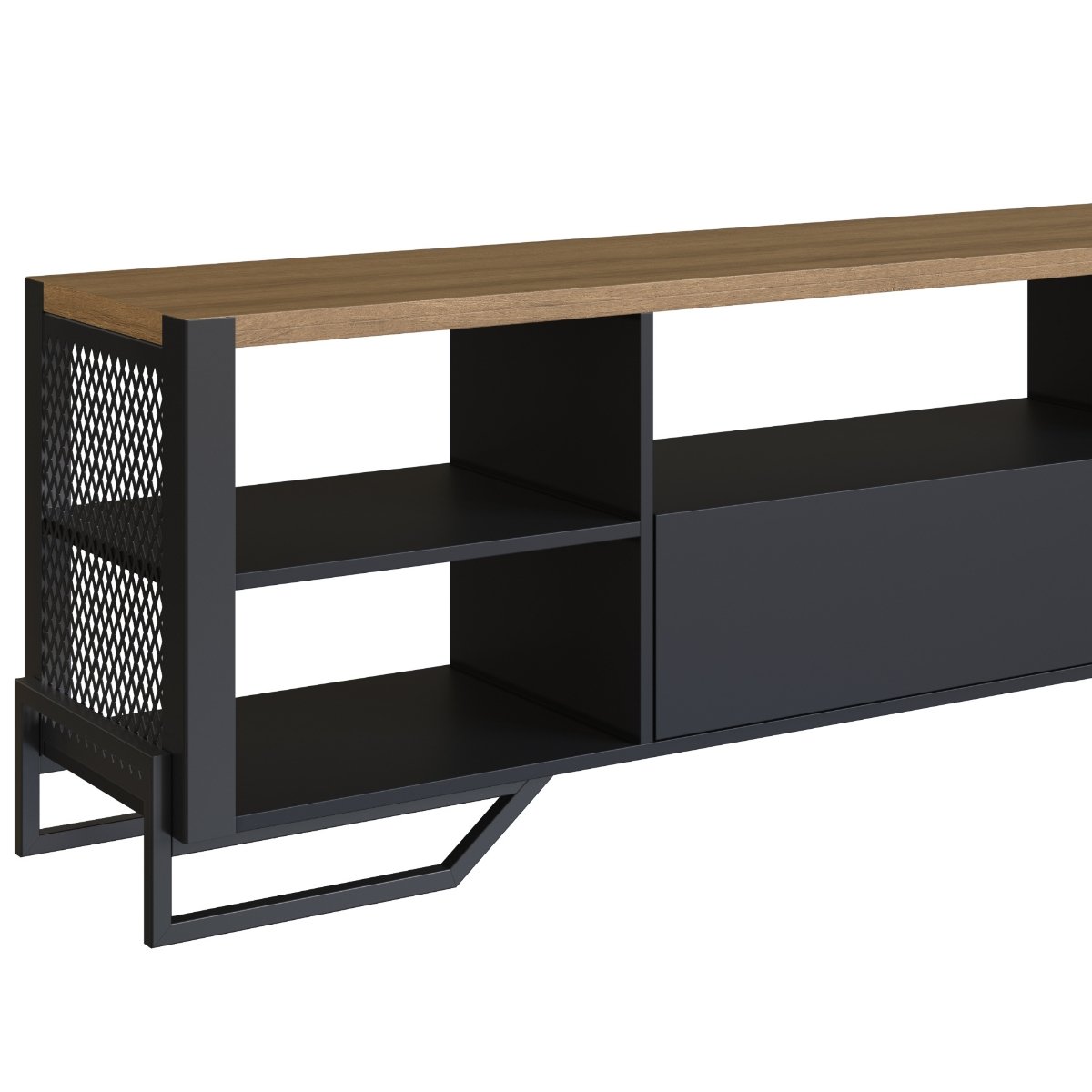 Rack Industrial com Gaveta e Estrutura em Metal Preto