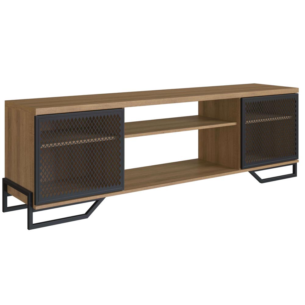Rack Para Tv 60" 183x40x57cm MDP Portas Teladas Estilo Industrial P1027 Preto Mel