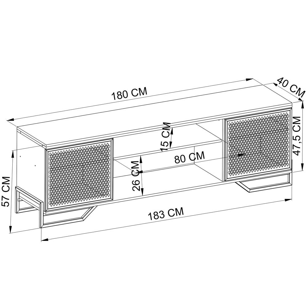 Rack Para Tv 60" 183x40x57cm MDP Portas Teladas Estilo Industrial P1027 Preto Mel