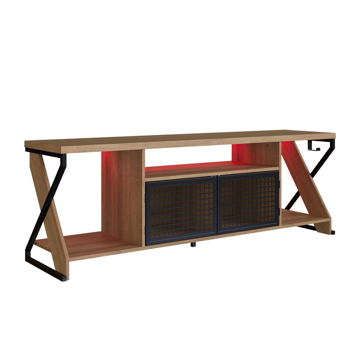 Rack para TV 60 Polegadas Industrial Gamer com RGB 2 Portas  Preto/Mel