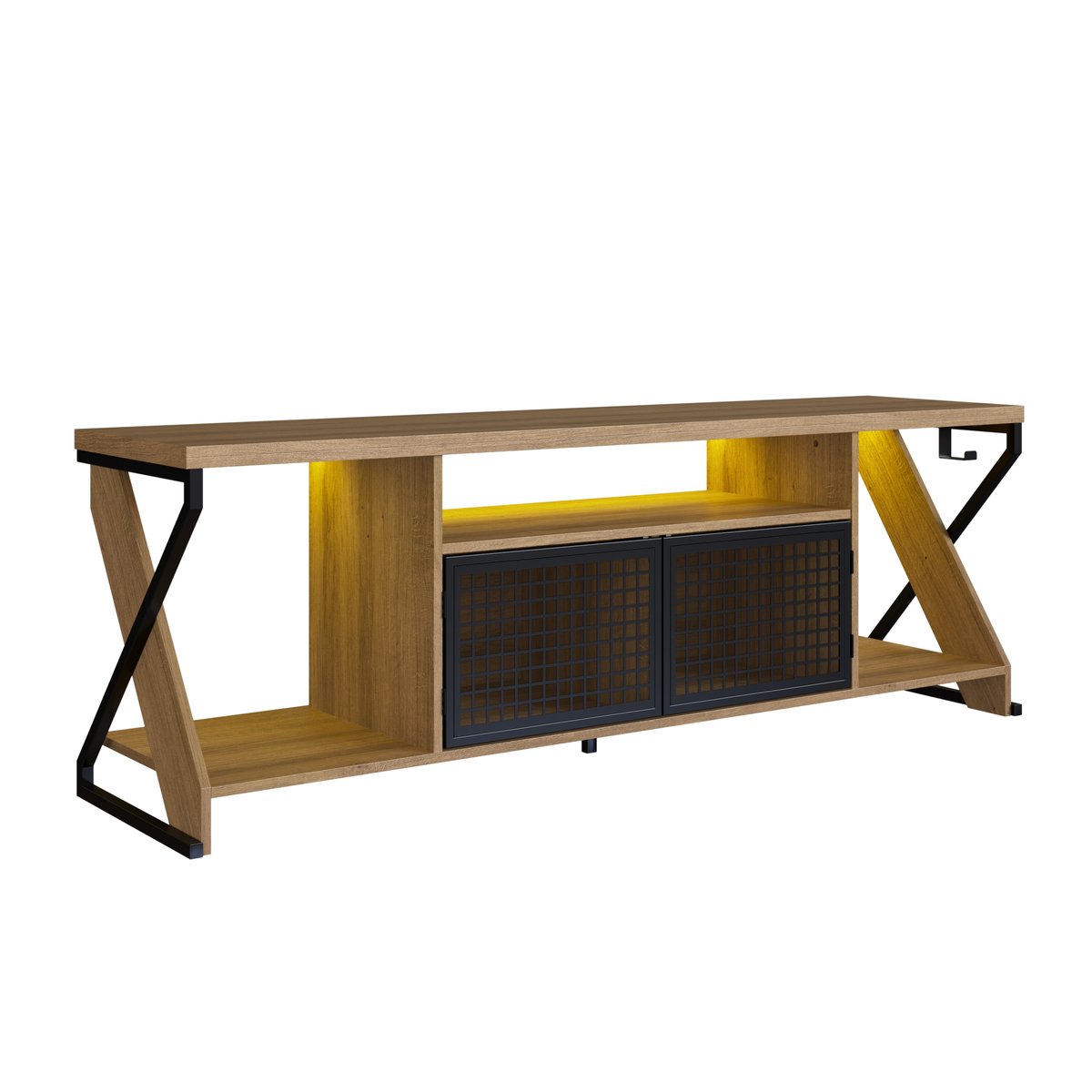 Rack para TV 60 Polegadas Industrial Gamer com RGB 2 Portas  Preto/Mel