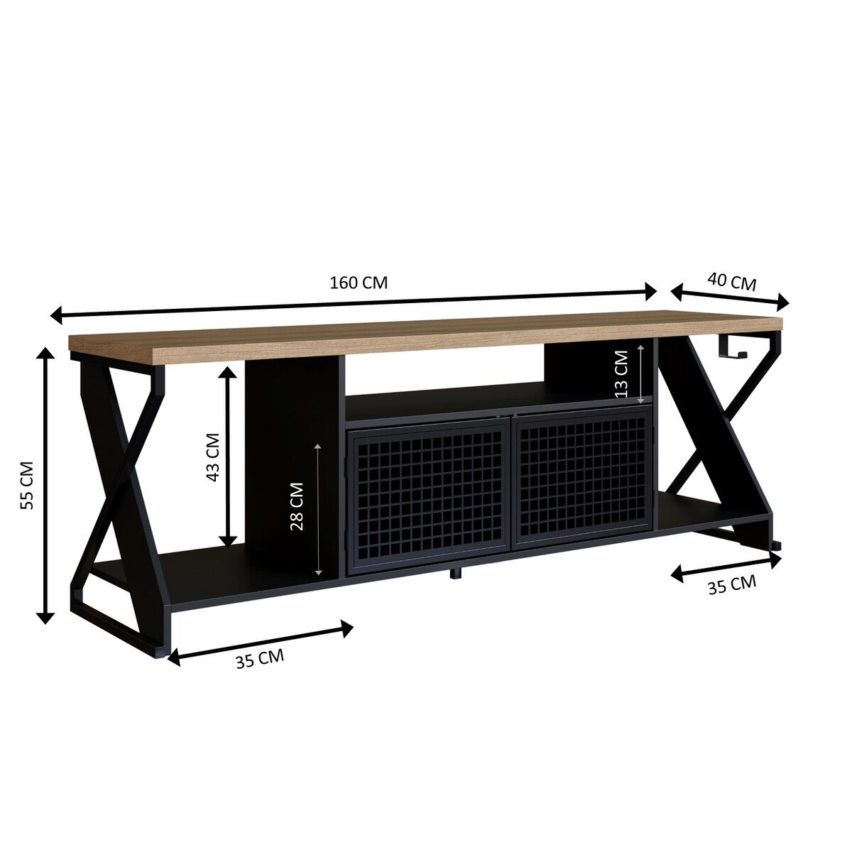 Rack para TV 60 Polegadas Industrial Gamer com RGB 2 Portas  Preto/Preto/Mel