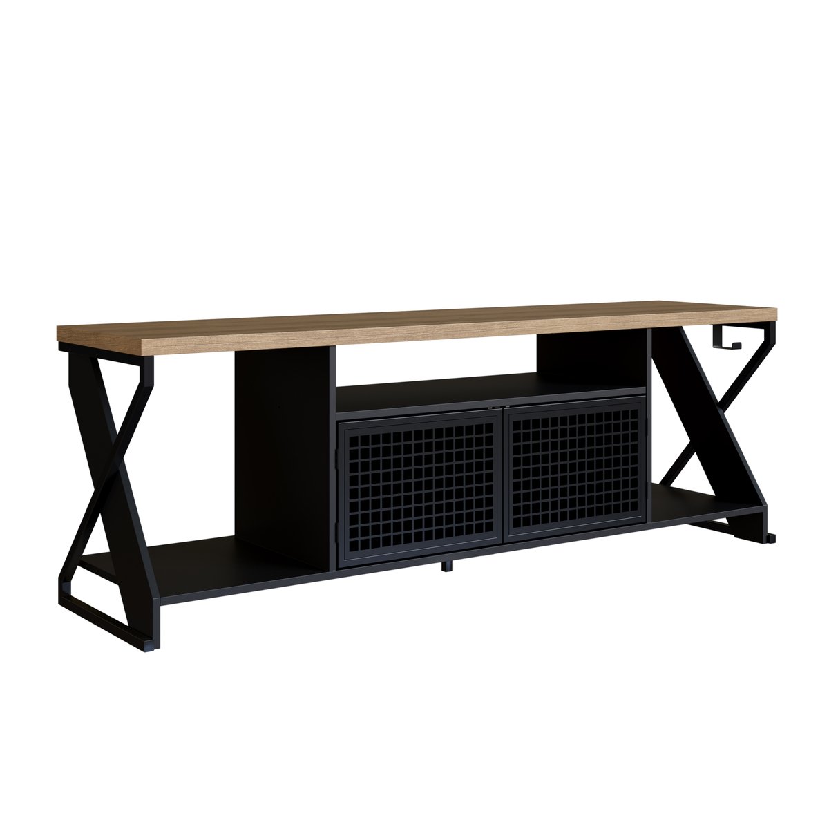 Rack para TV 60 Polegadas Industrial Gamer com RGB 2 Portas  Preto/Preto/Mel