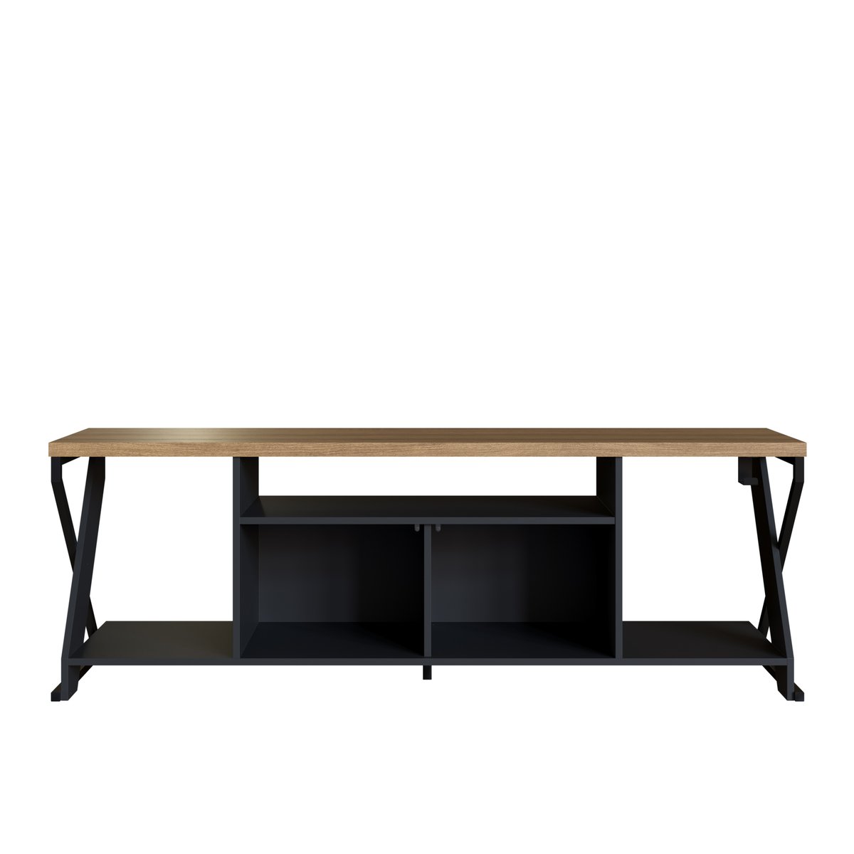 Rack para TV 60 Polegadas Industrial Gamer com RGB 2 Portas  Preto/Preto/Mel