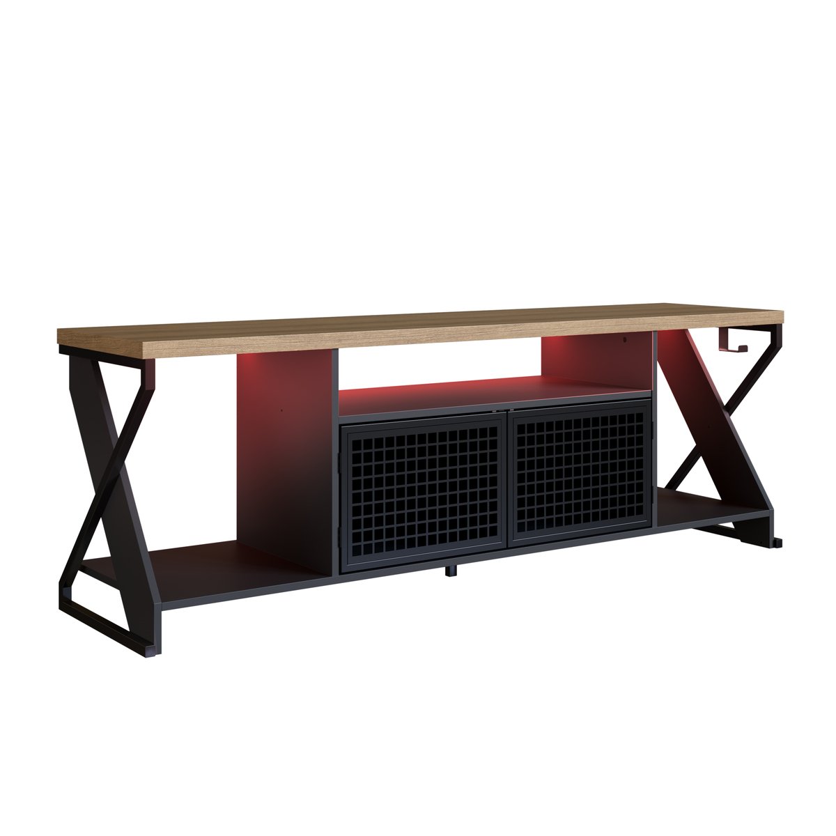 Rack para TV 60 Polegadas Industrial Gamer com RGB 2 Portas  Preto/Preto/Mel