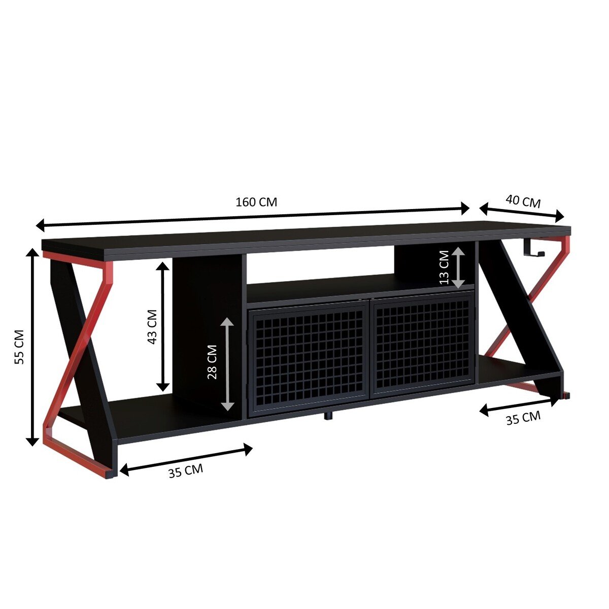 Rack para TV 60 Polegadas Industrial Gamer com RGB 2 Portas  Vermelho/Preto