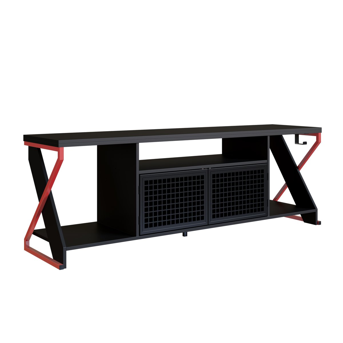 Rack para TV 60 Polegadas Industrial Gamer com RGB 2 Portas  Vermelho/Preto