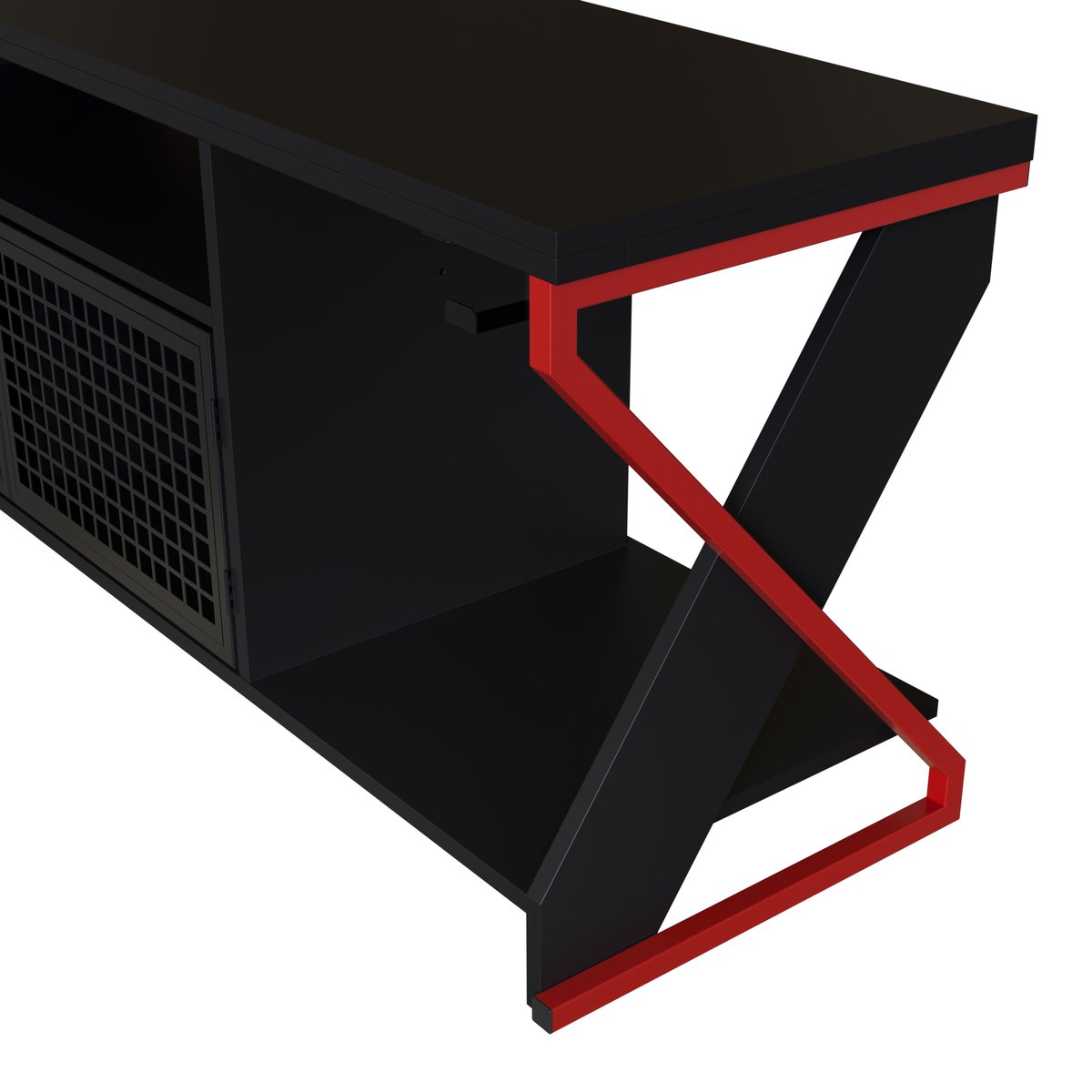 Rack para TV 60 Polegadas Industrial Gamer com RGB 2 Portas  Vermelho/Preto