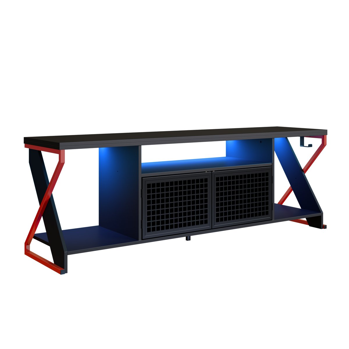 Rack para TV 60 Polegadas Industrial Gamer com RGB 2 Portas  Vermelho/Preto
