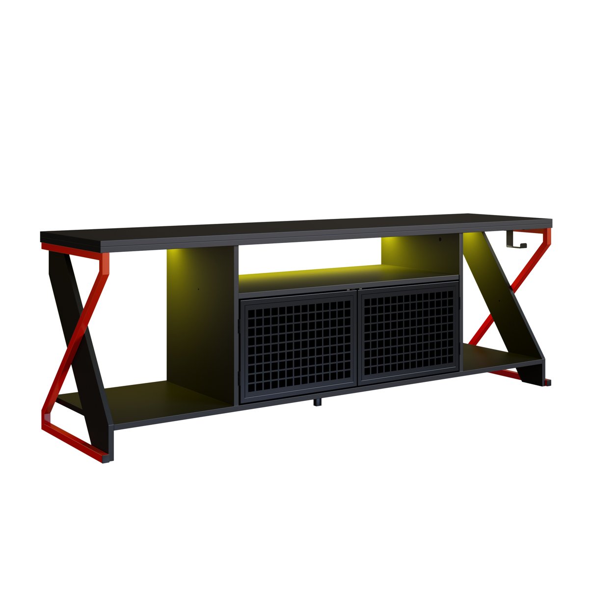 Rack para TV 60 Polegadas Industrial Gamer com RGB 2 Portas  Vermelho/Preto