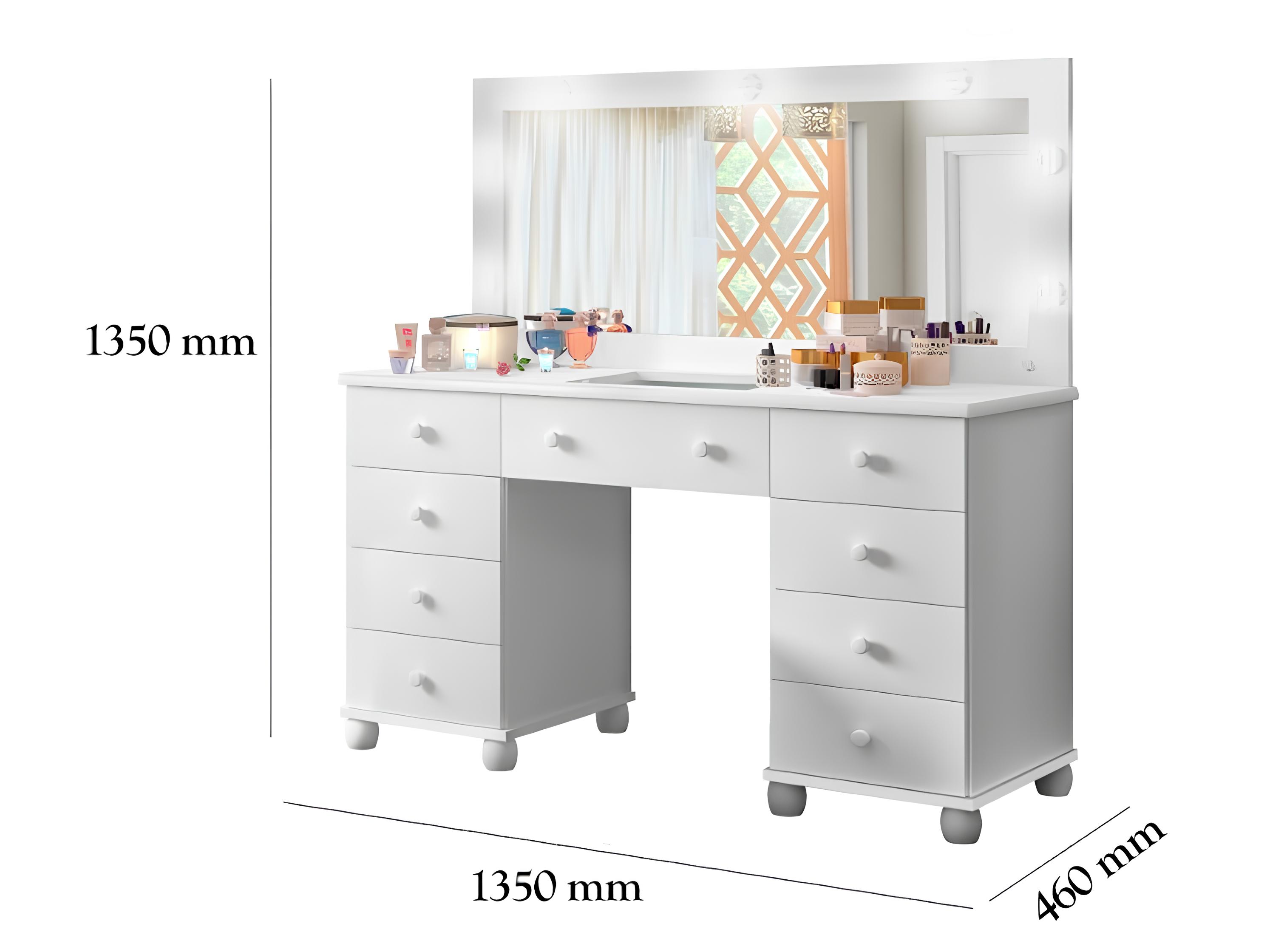 Penteadeira Camarim LED e Espelho 9 Gavetas MDF Branca