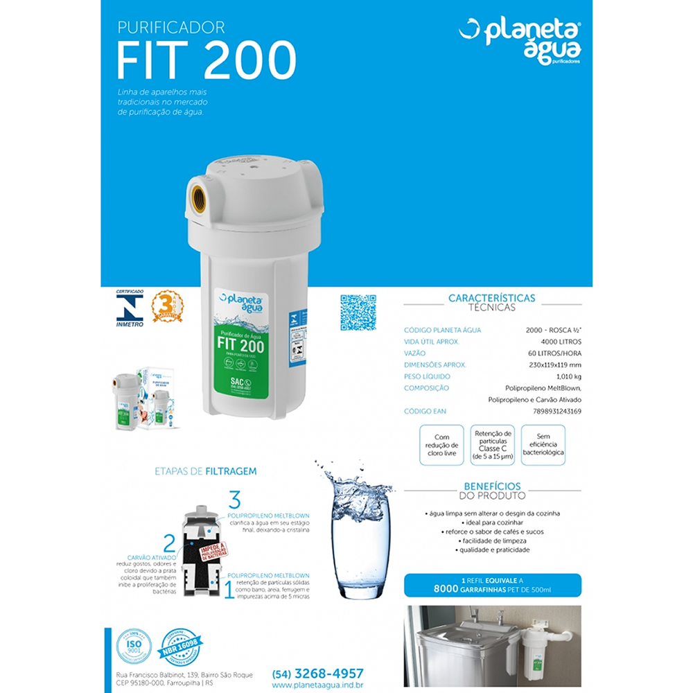 Purificador Fit 200 Marca Planeta Água