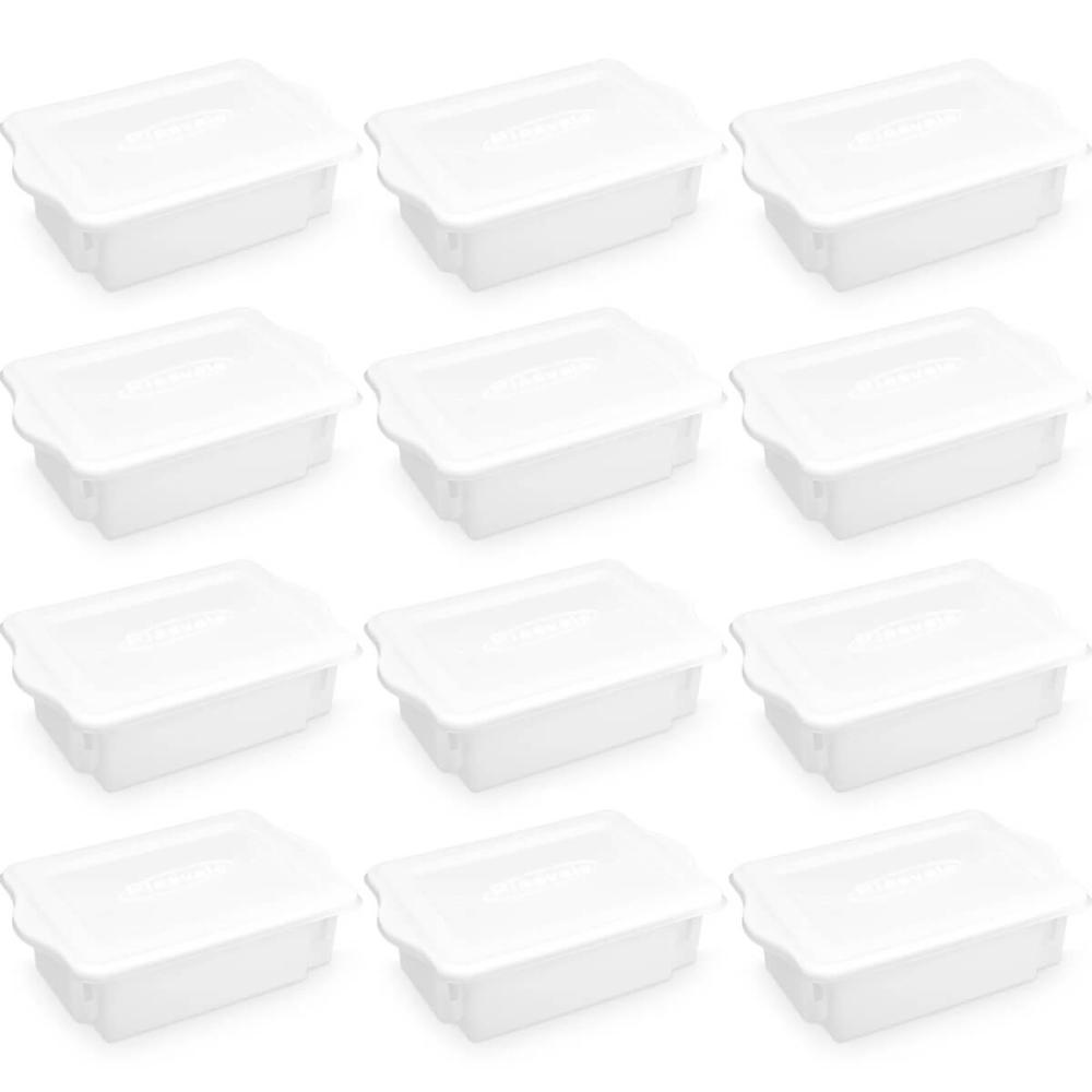 12 Caixas Plásticas Organizadoras para Alimentos 10L Cestos Empilháveis Brancos com Tampa