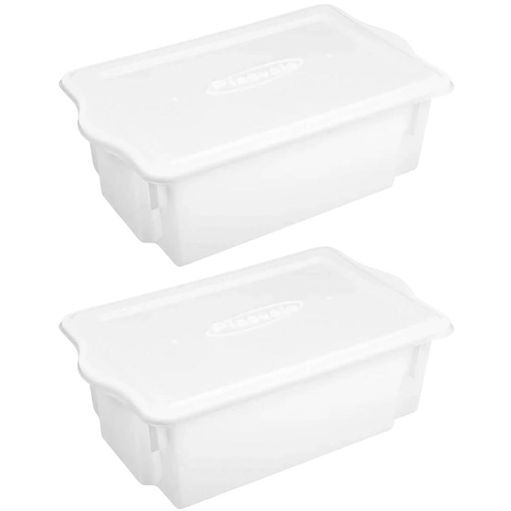 2 Caixas Organizadoras de Alimentos 24,5L com Tampa Restaurante Branca Plástica Plasvale